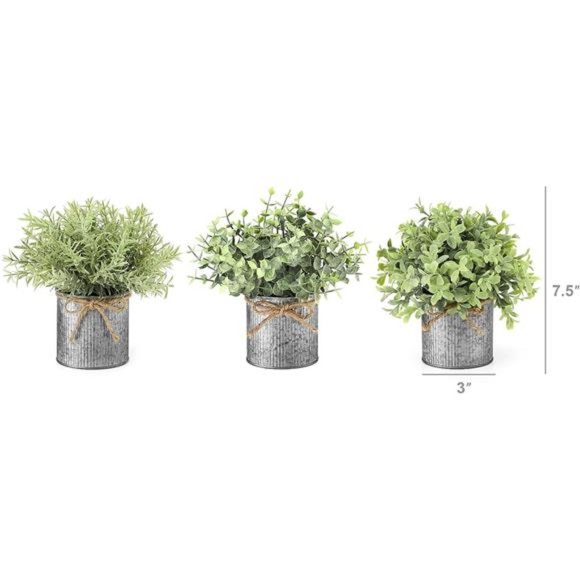 Mini Fake Plants in Farmhouse Galvanized Metal Pots Table Centerpiece Rustic - Picture 7 of 7